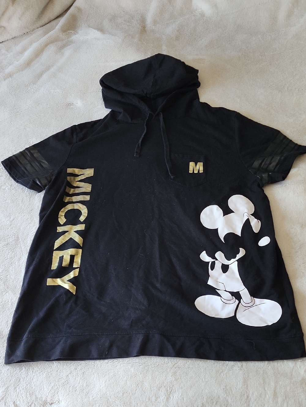 Disney Womens Black Hoodie Tee with White Mickey and Gold Lettering 3xl